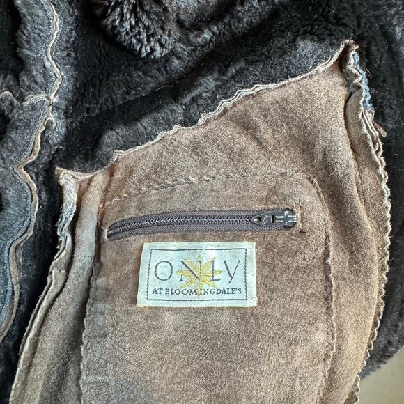 VTG Steve By Searl 90s Brown Suede Hooded Womens Coat with Black Faux Fur Medium - Picture 10 of 11